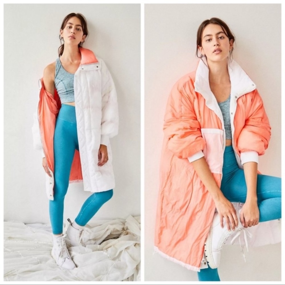 NWT Free People Movement White/Coral Juno Packable Reversible Puffer Jacket XS